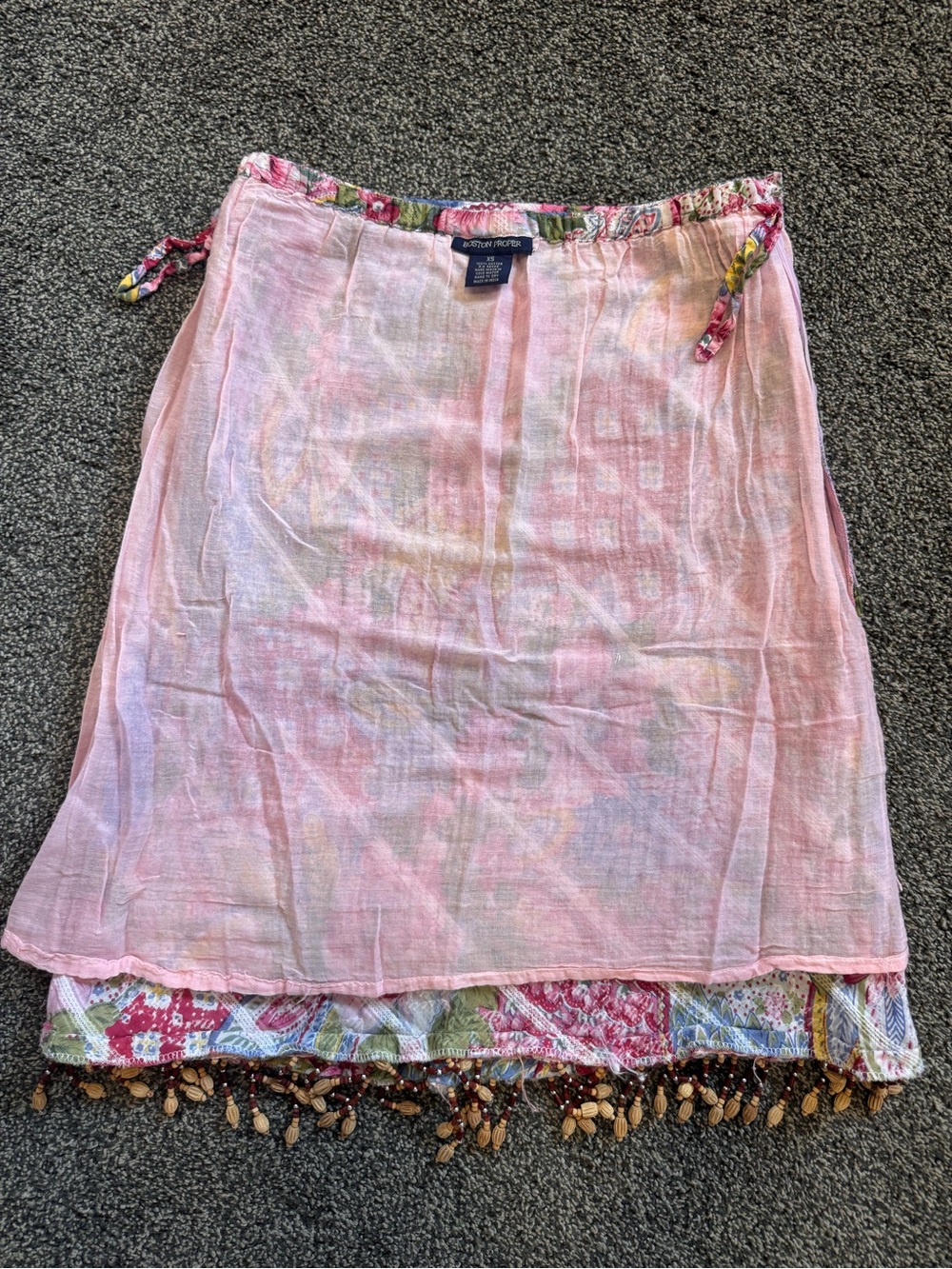 Boston Proper Boho Floral Patchwork Skirt Beaded Fringe Size XS Side Zipper - Picture 10 of 10